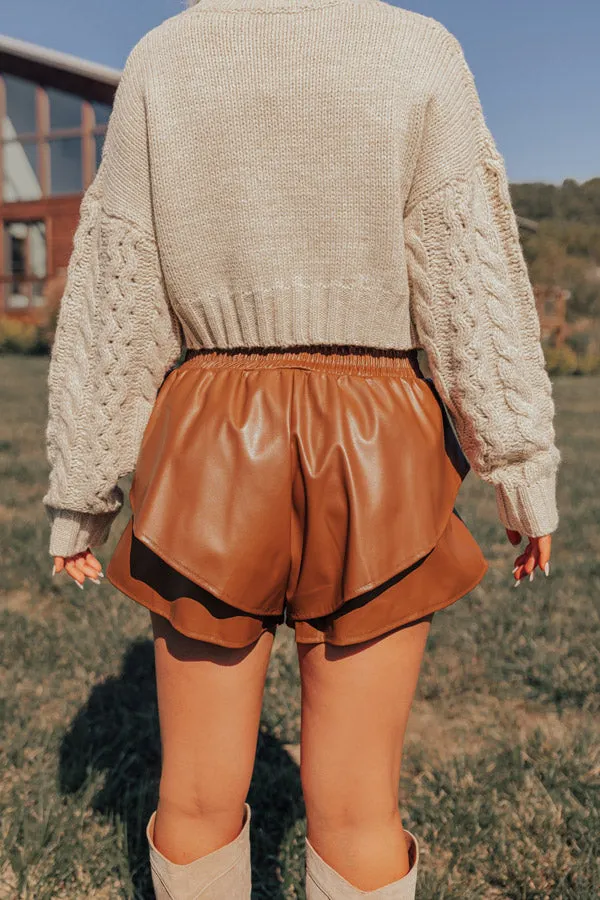 Midnight Kiss High Waist Faux Leather Shorts In Camel