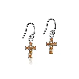 Mini Crystal Cross Dangle Earrings - Silver