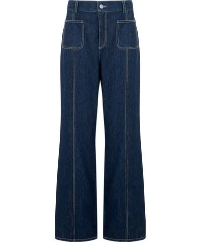 Mirla Beane Women's Blue Denim Jean With Patch Pockets & A Bootcut Leg