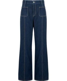 Mirla Beane Women's Blue Denim Jean With Patch Pockets & A Bootcut Leg