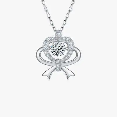 Moissanite 925 Sterling Silver Bow & Heart Necklace