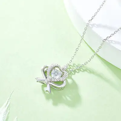 Moissanite 925 Sterling Silver Bow & Heart Necklace