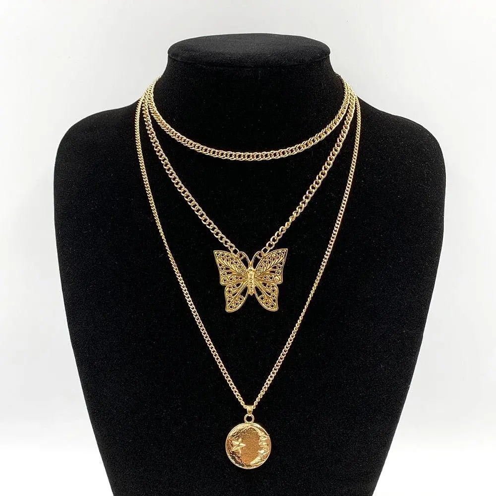 Multi-Layered Butterfly Pendant Necklace