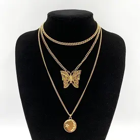 Multi-Layered Butterfly Pendant Necklace