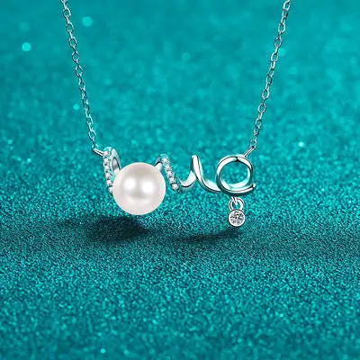 Natural Pearl Moissanite 925 Sterling Silver Necklace