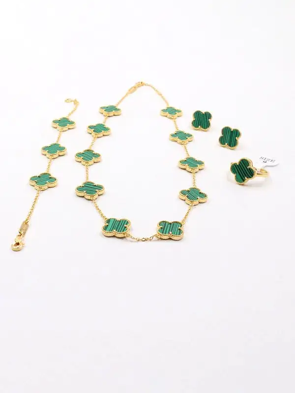 New Design Plant Four Leaf Flower Creative Necklace Set For Women X3678029