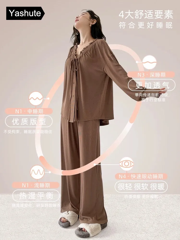 New pajamas for women in spring and autumn, long-sleeved, high-end home clothes, pure lust, age-reducing, casual wearable two-pi