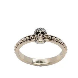 Pave Skull Thin Ring, Pale Gold