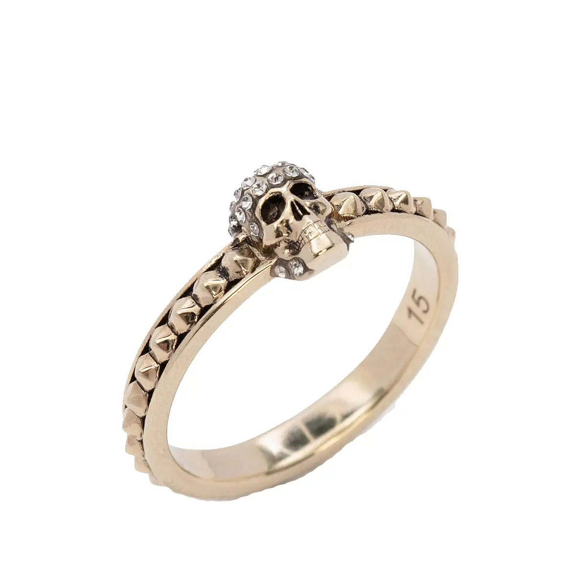 Pave Skull Thin Ring, Pale Gold