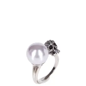 Pearl and Skull Moi et Toi Ring, Silver