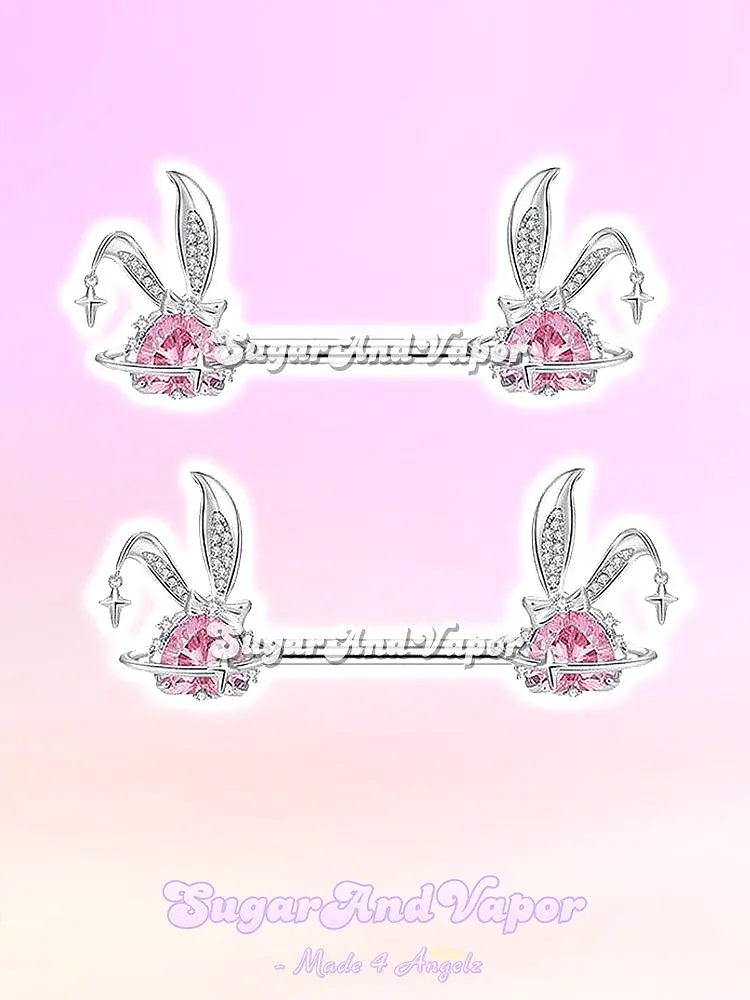 Pink Bunni Bling Gem Nipple Rings Set