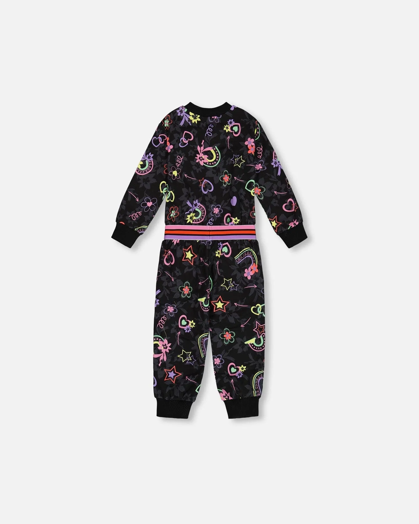 Printed Rainbow Hearts Jumpsuit Black