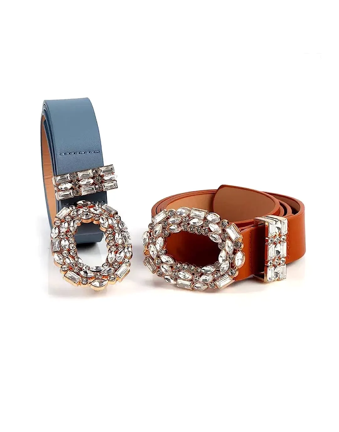 PU Leather Crystal Buckle Belt