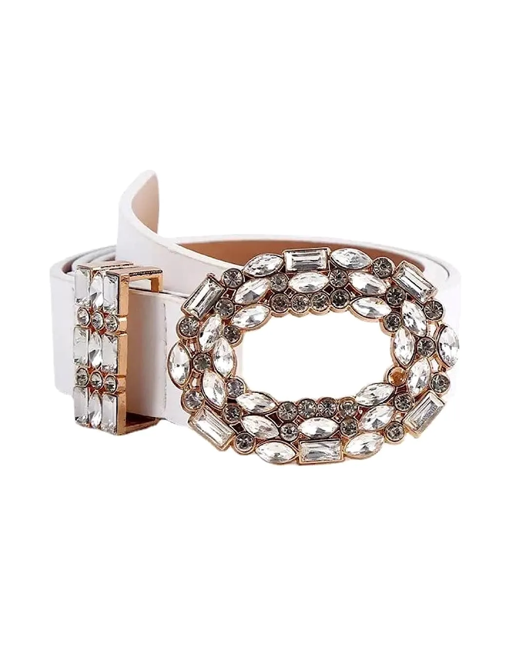 PU Leather Crystal Buckle Belt