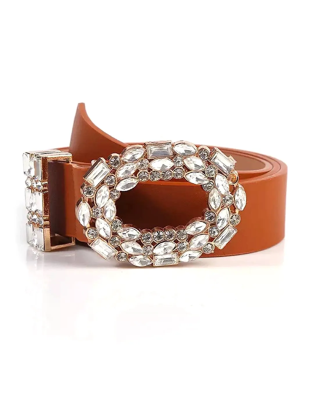 PU Leather Crystal Buckle Belt