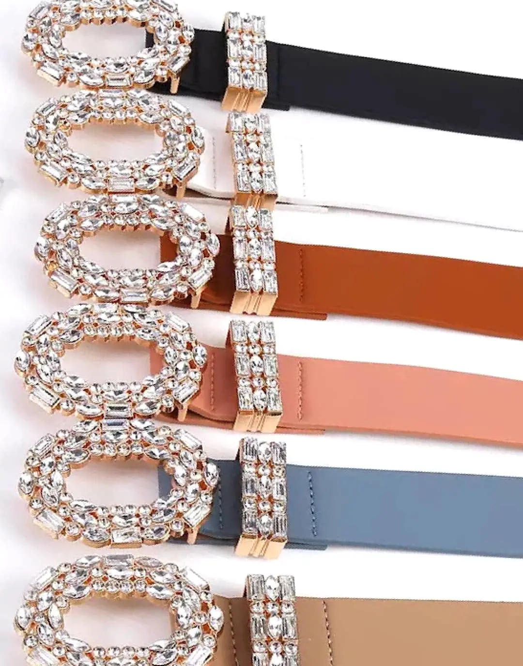 PU Leather Crystal Buckle Belt