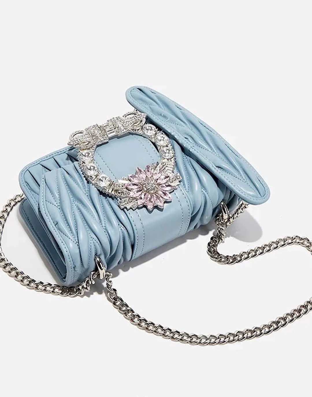 PU Leather Crystal Buckle Clutch