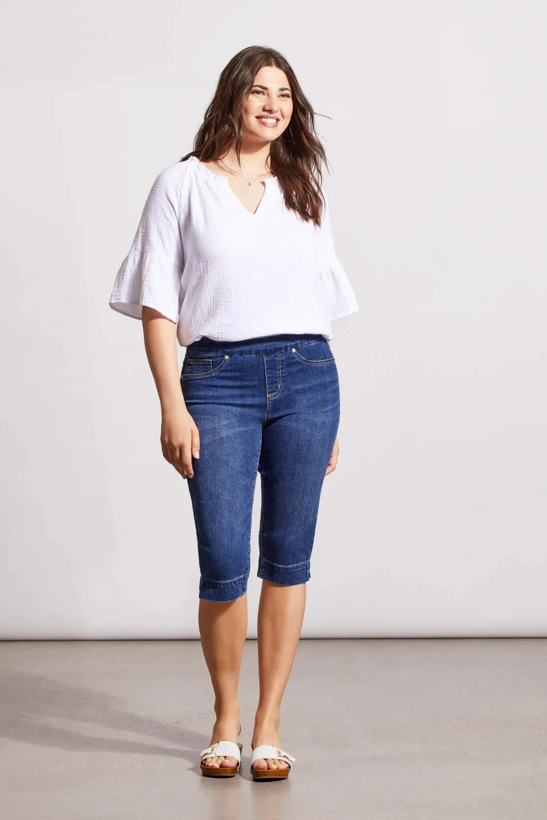 PULL-ON STRETCH DENIM CAPRIS