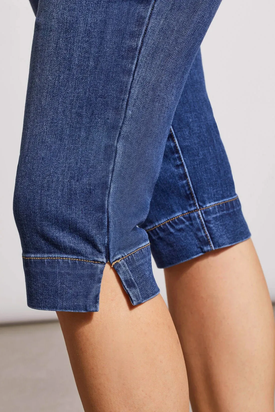 PULL-ON STRETCH DENIM CAPRIS