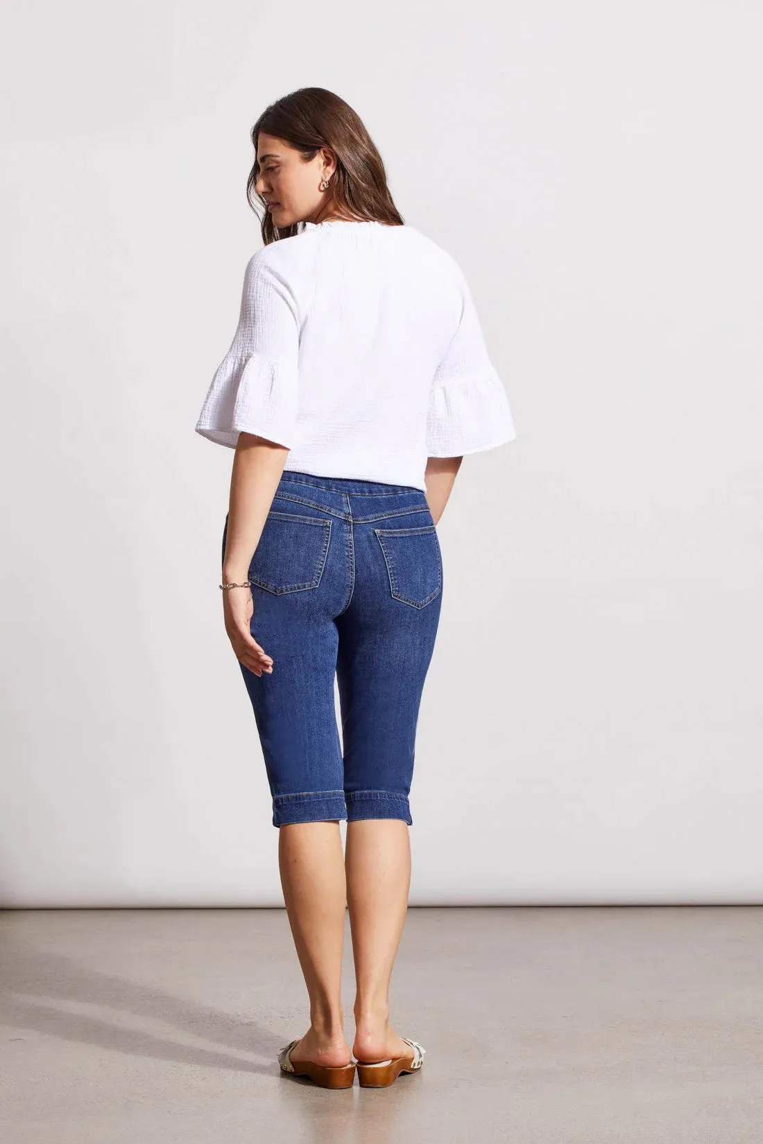 PULL-ON STRETCH DENIM CAPRIS