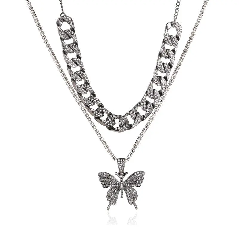 Rhinestone Butterfly Pendant Necklace