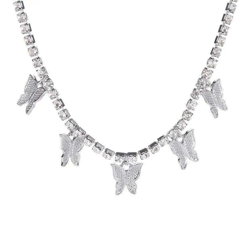 Rhinestone Butterfly Pendant Necklace