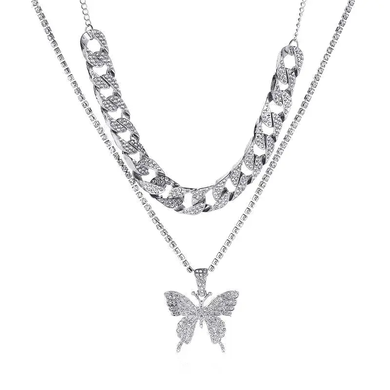 Rhinestone Butterfly Pendant Necklace