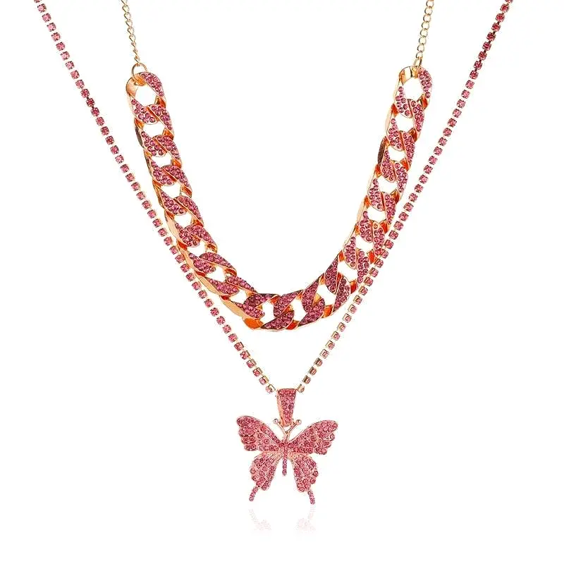 Rhinestone Butterfly Pendant Necklace