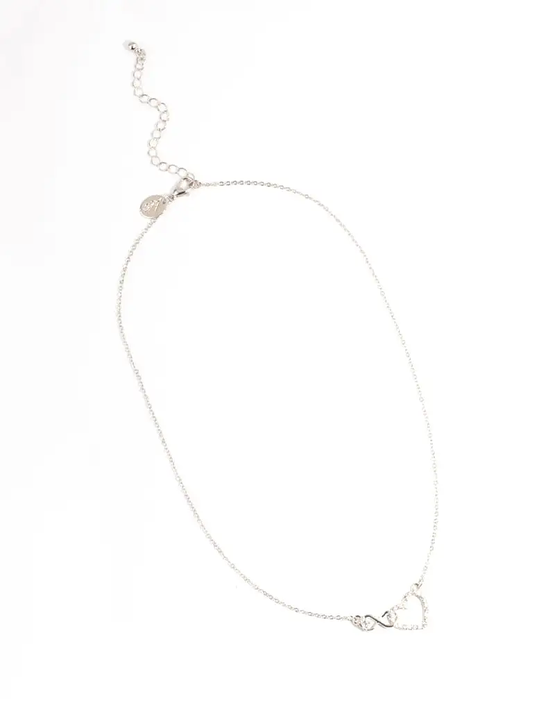 Rhodium Heart & Infinity Diamante Necklace