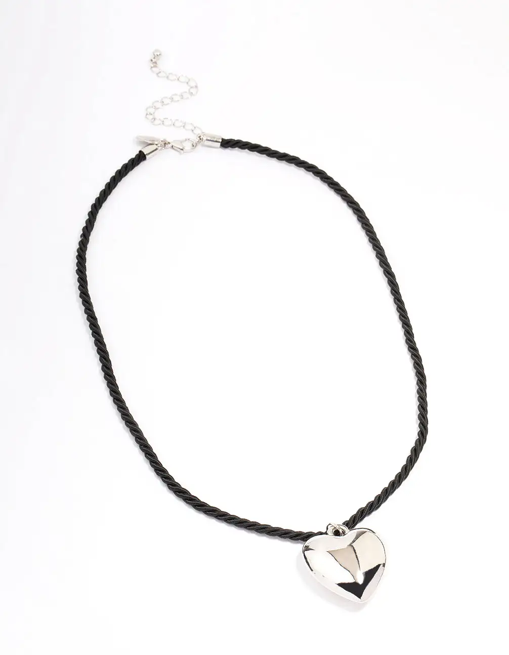 Rhodium Metal Heart Cord Necklace