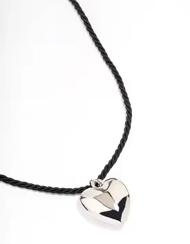 Rhodium Metal Heart Cord Necklace