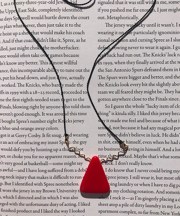 Ronni Kappos Red Triangle Squiggle Gold Necklace