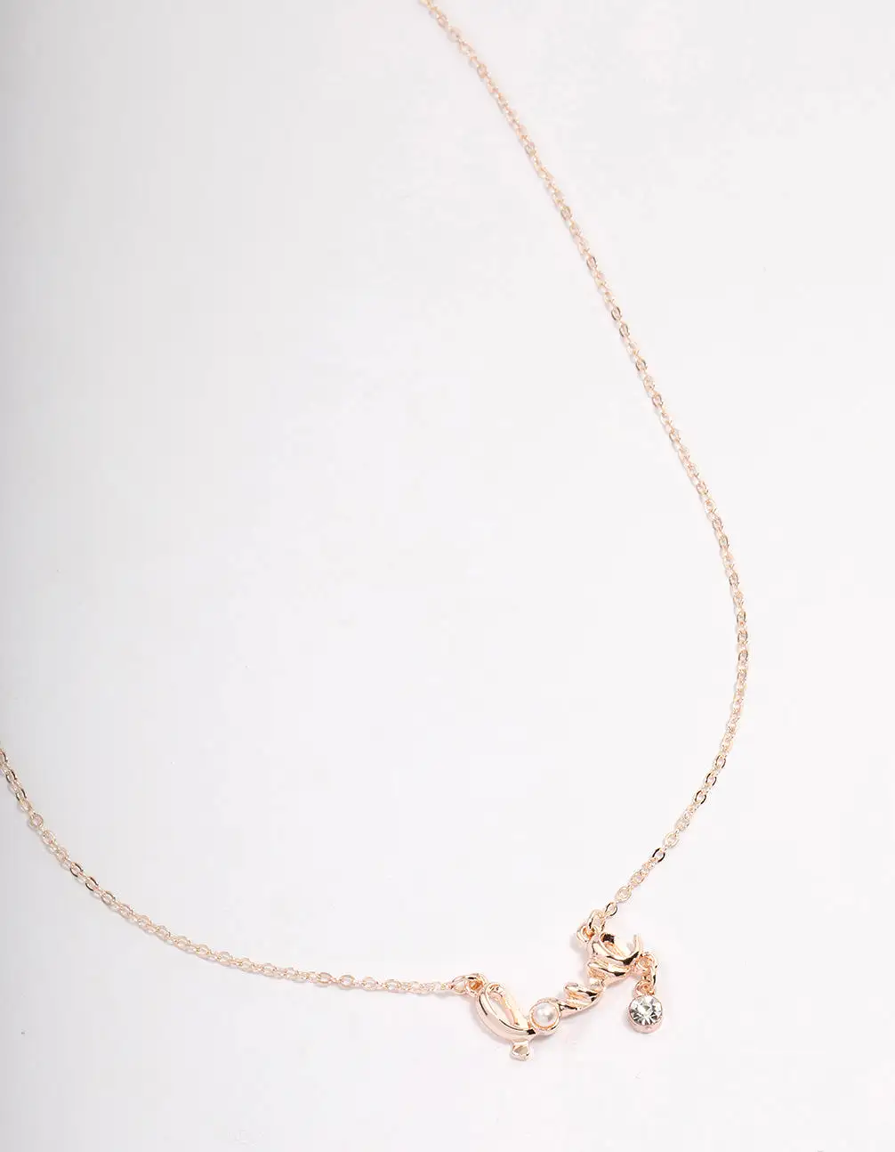 Rose Gold Pearl & Diamante Love Necklace