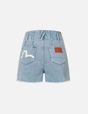 Seagull Print Denim Shorts