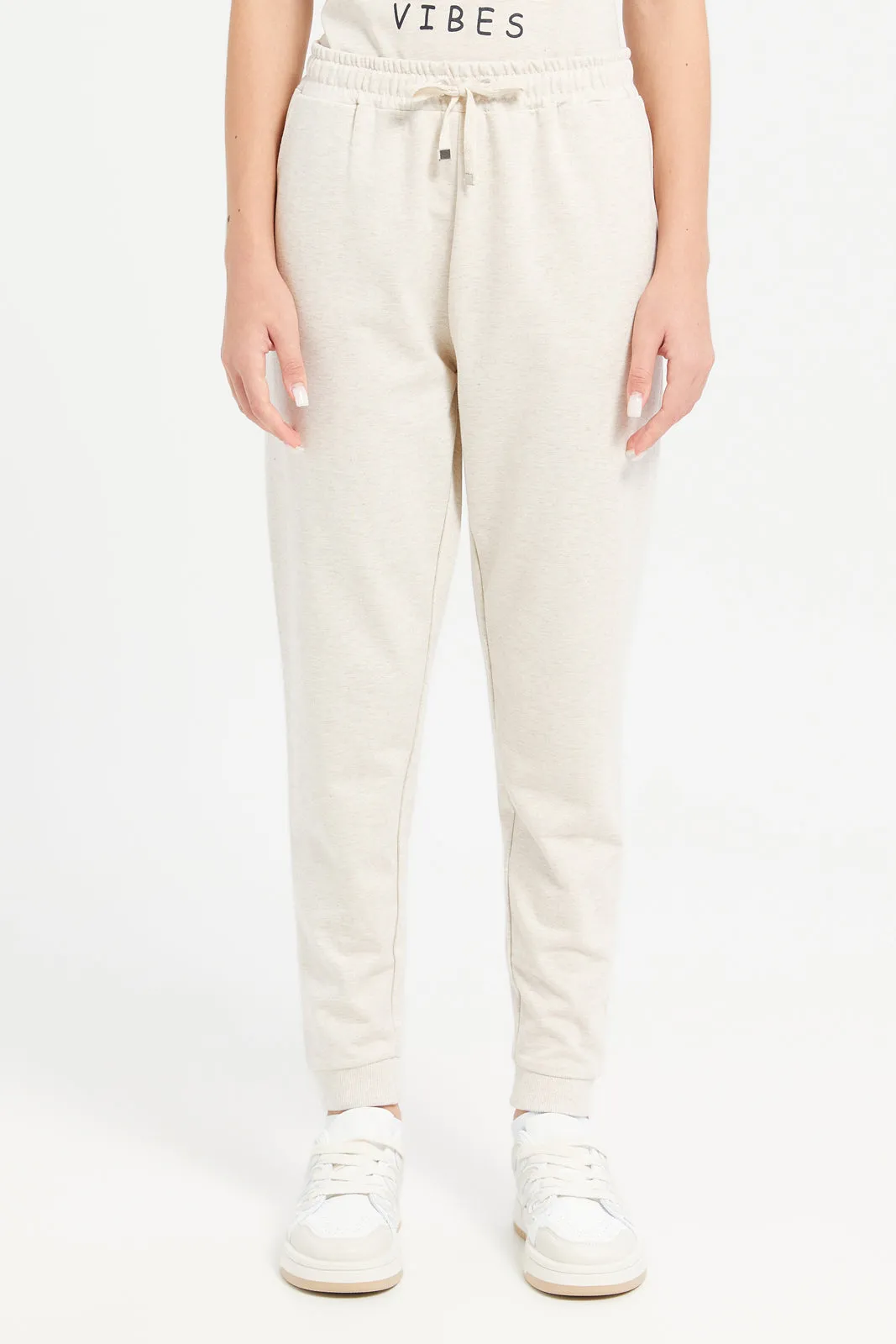 Senior Girls Beige Melange Basic Active Pants