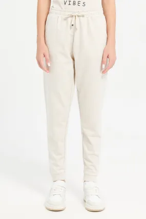 Senior Girls Beige Melange Basic Active Pants