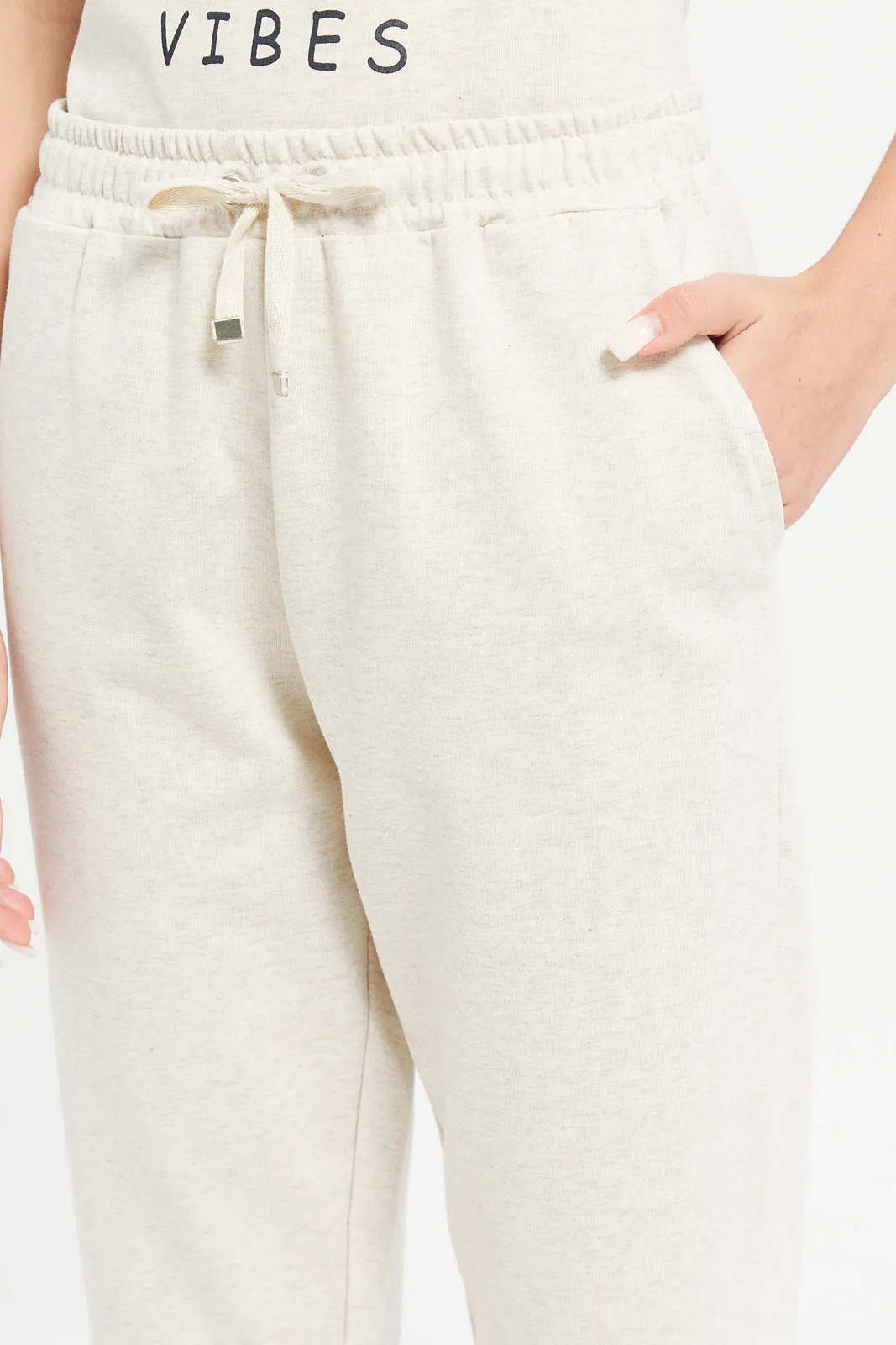 Senior Girls Beige Melange Basic Active Pants