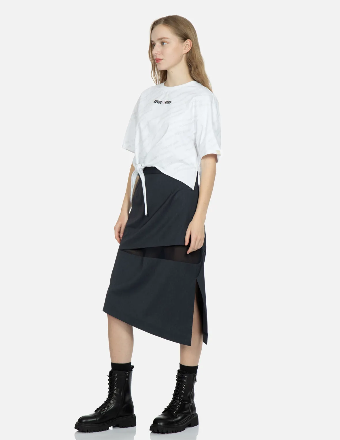 Sheer Panelled Midi Skirt