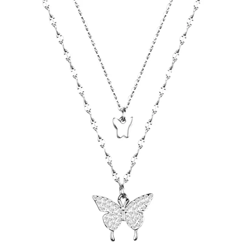 Silver double layer Butterfly fairy Necklace BY8061