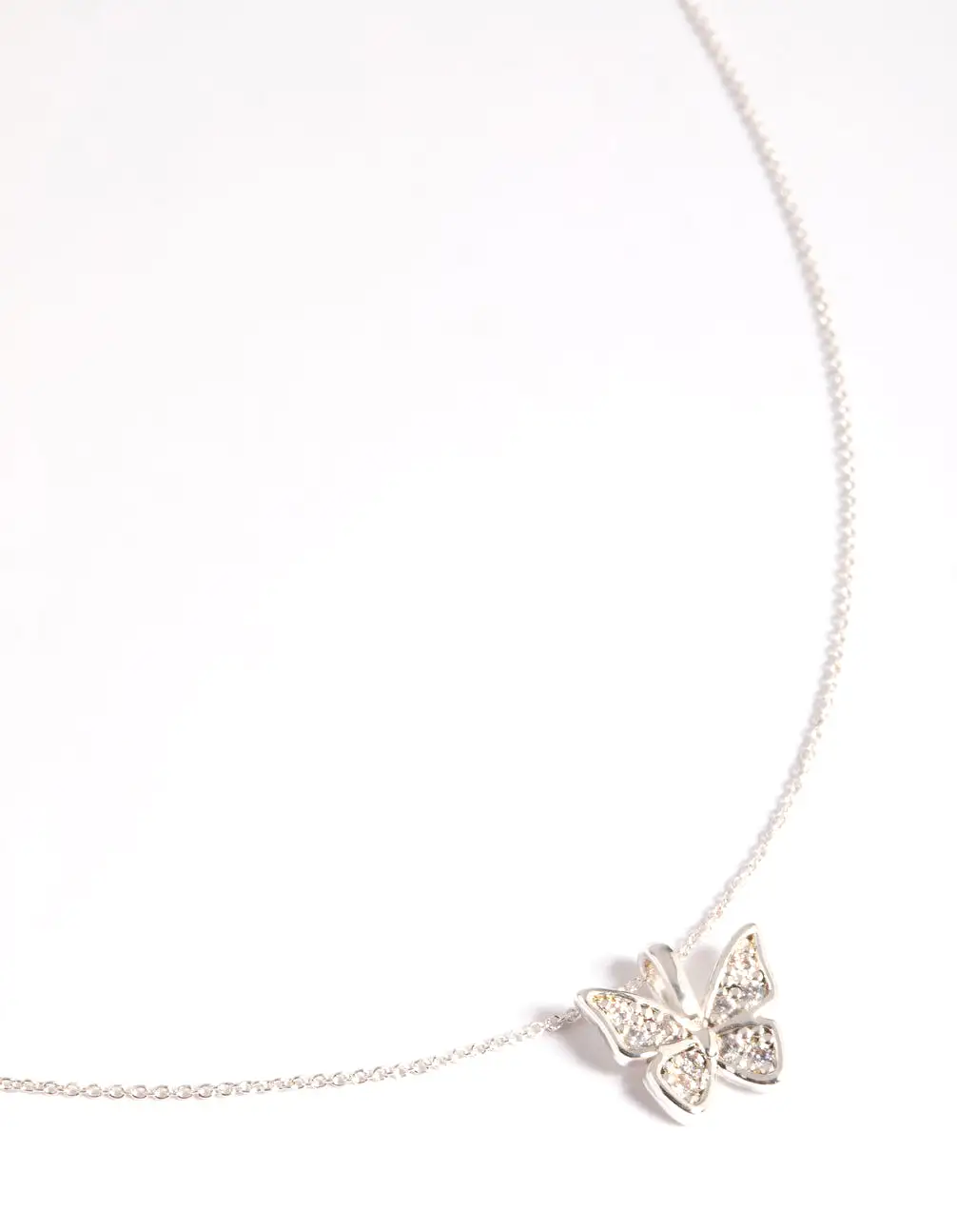 Silver Plated Pave Butterfly Necklace