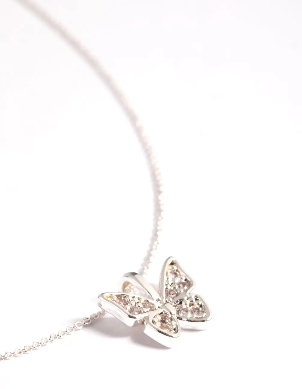 Silver Plated Pave Butterfly Necklace