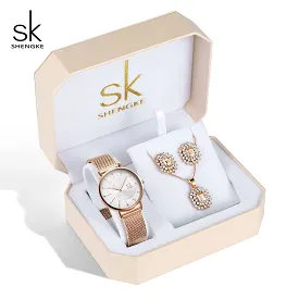 Sk Jewelry Lady Set. (Watch, Necklace & Earrings)