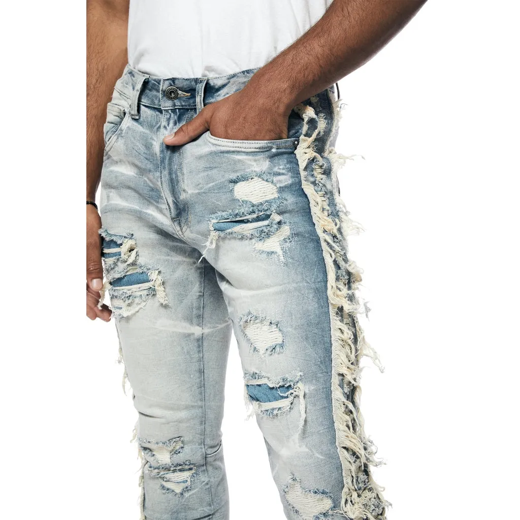 Stacked Frayed Jeans - Bergen Blue