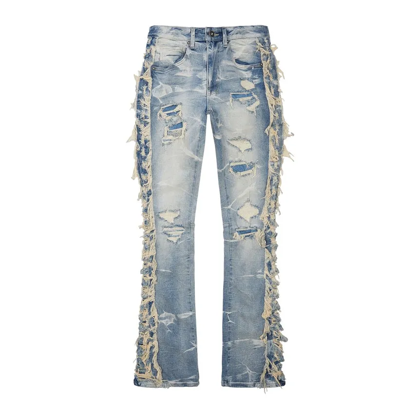 Stacked Frayed Jeans - Bergen Blue