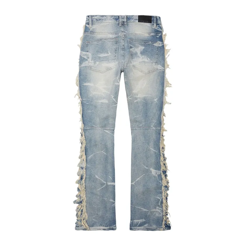 Stacked Frayed Jeans - Bergen Blue