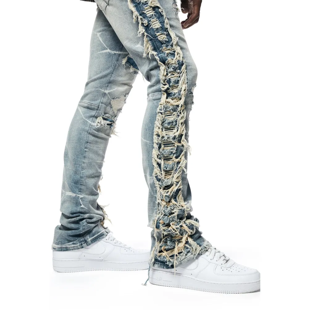 Stacked Frayed Jeans - Bergen Blue