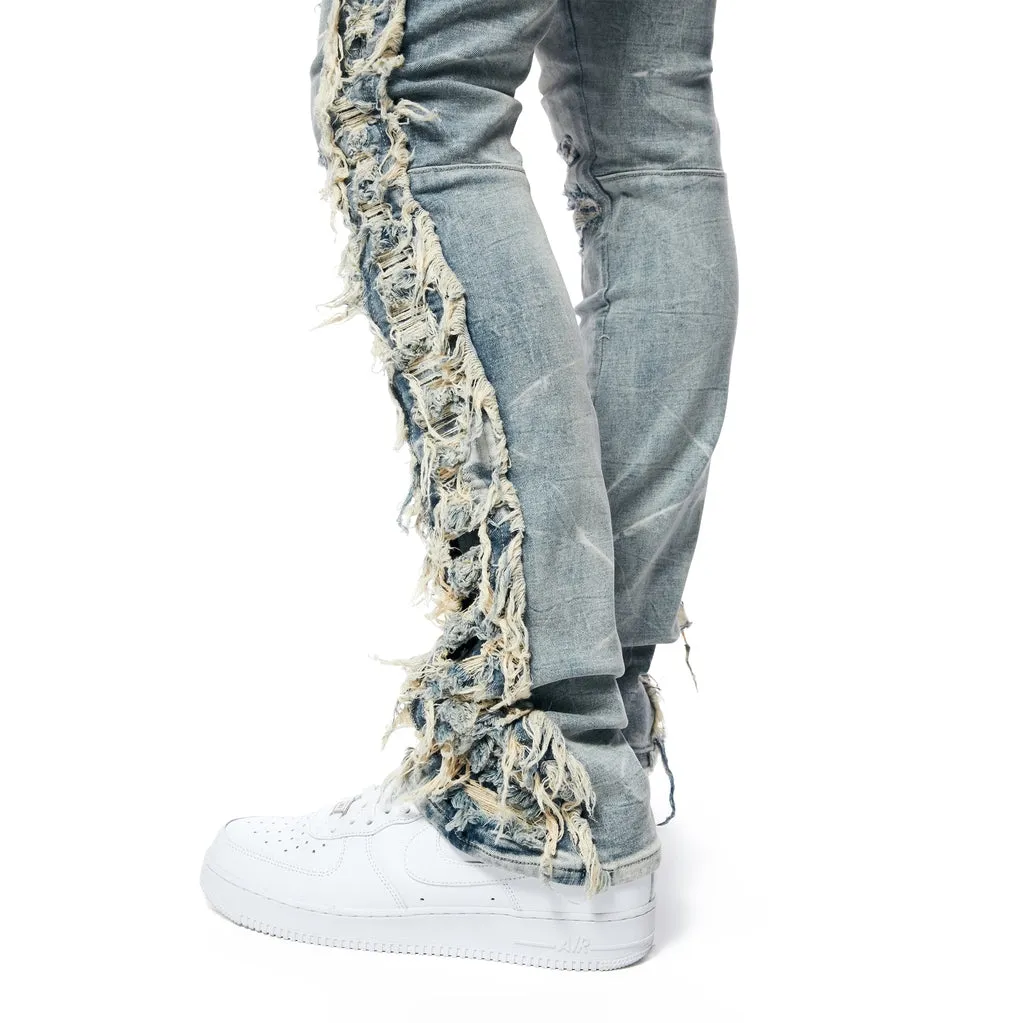 Stacked Frayed Jeans - Bergen Blue