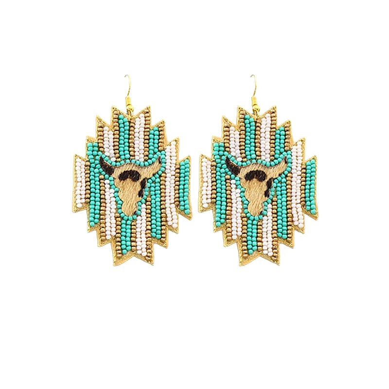 Steer Head with Turquoise Beaded Earrings