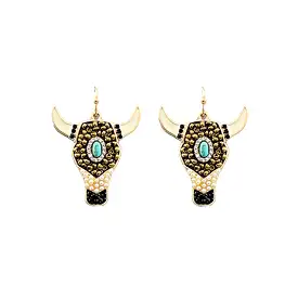 Steerhead Gold and Turquoise Earrings