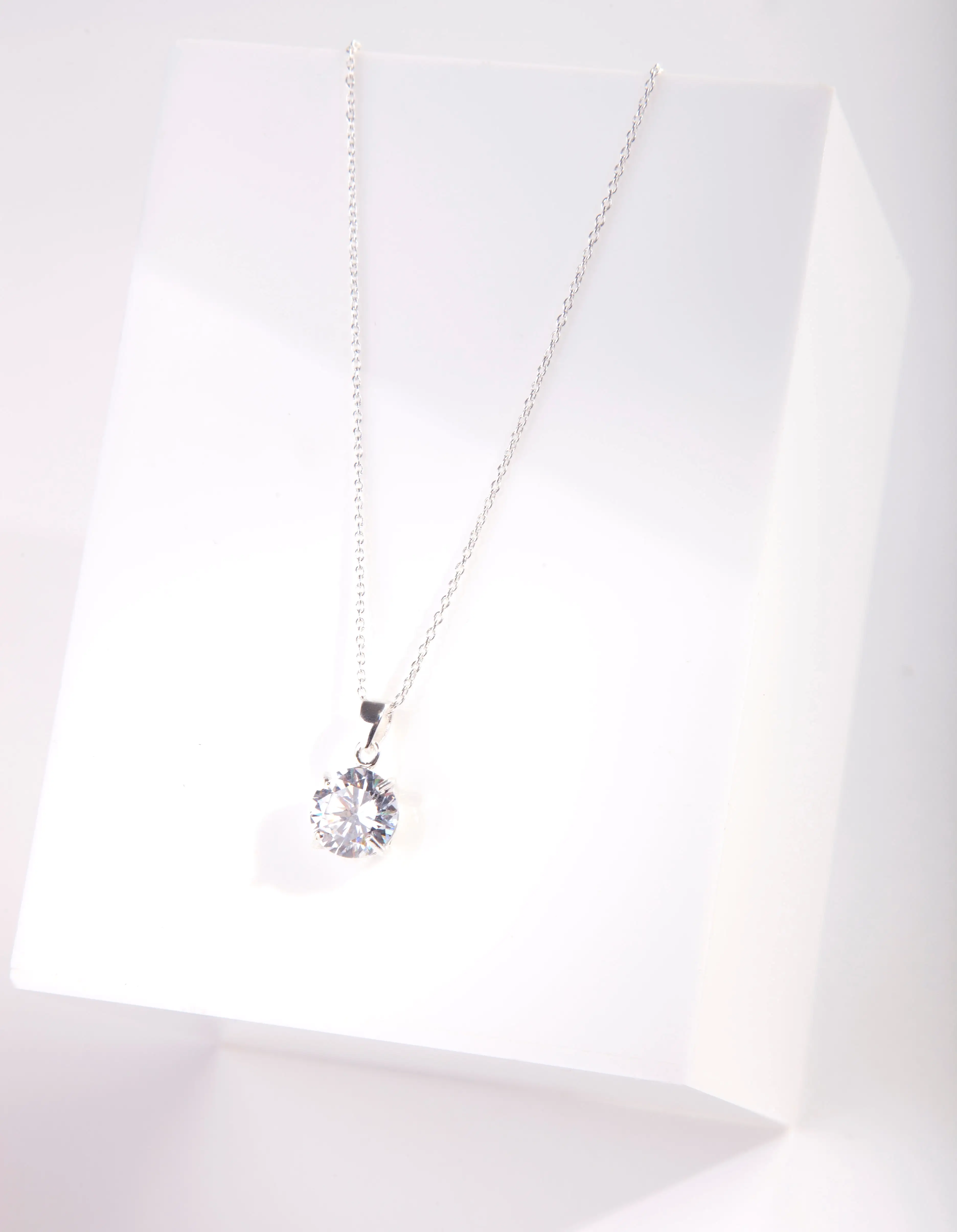 Sterling Silver 3 Carat Cubic Zirconia Solitaire Pendant Necklace